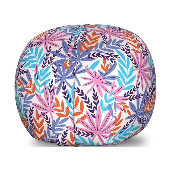 Forest Storage Toy Bag Chair, Meadow Leaves Vivid Cartoon of Rural Foliage Spring Herbs Flora Pattern, Stuffed Animal Organizer Washable Bag, Small Size, Multicolor, by Ambesonne