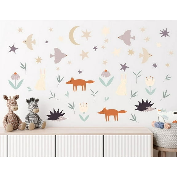 Forest Stories at Night Fabric Wall Art Decals for Children's Rooms