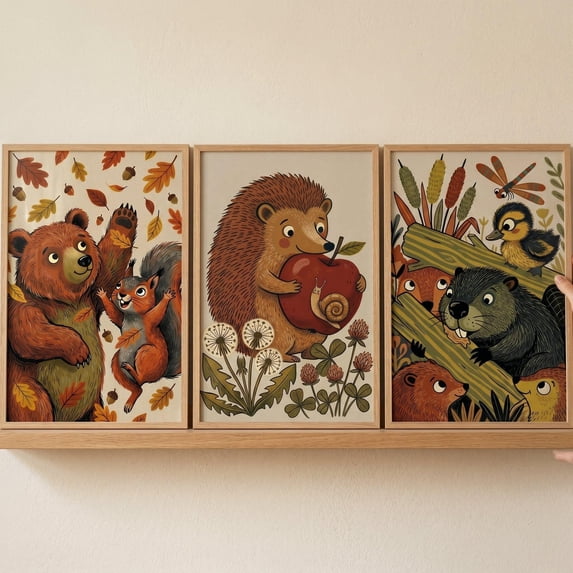 Tech Store Posters Forest Storybook Woodland Animals Whimsical Bear Hedgehog Cottagecore ...