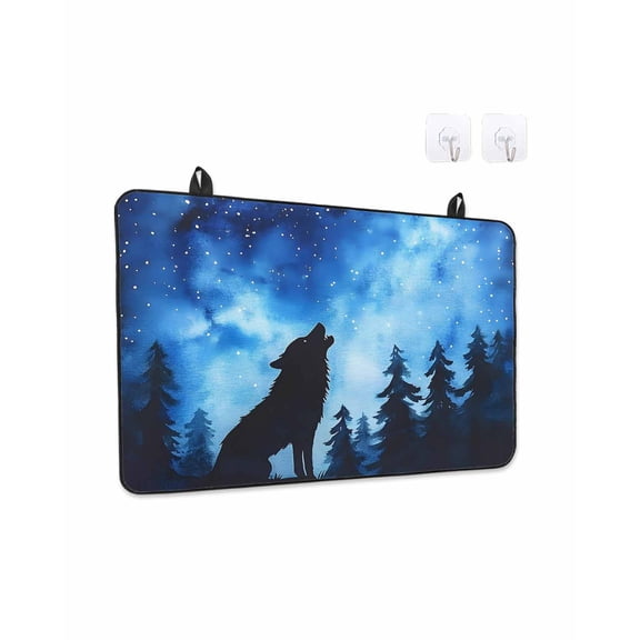 Forest Stove Top Covers for Electric Stove, 28'x20'' Wolf Stars Silhouette Night Blue Sky Glass Ceramic Stove Cover Foldable Rubber Mat Heat Resistant Cooktop Protector for Kitchen