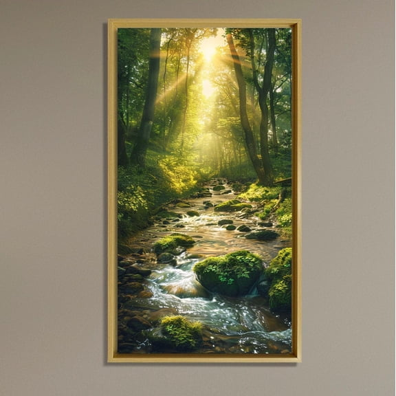 Forest Stream Art, Sunlight Through Trees Wall Decor, Tranquil Nature Landscape for Living Room, Modern Green Artwork Poster Decor, Size 8x12 UNFFRAMED F03.1.8l1445