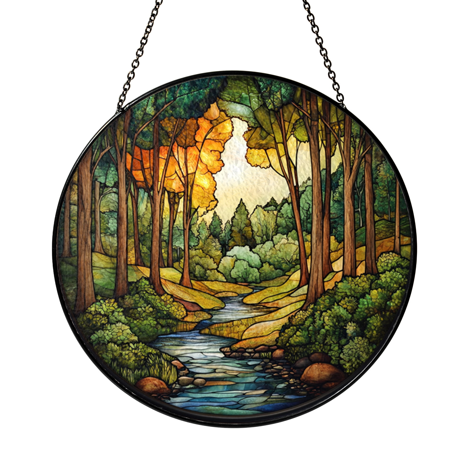 Forest Stream Stained Glass Window Panel – Colorful Stream and Trees ...