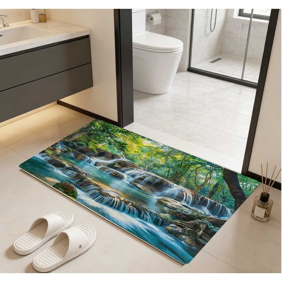 Forest Stream Waterfall Area Rug, Natural Forest Style Non-Slip Wear-Resistant Floor Mat for Living Room Bedroom Entryway, 1 Piece 40x60cm