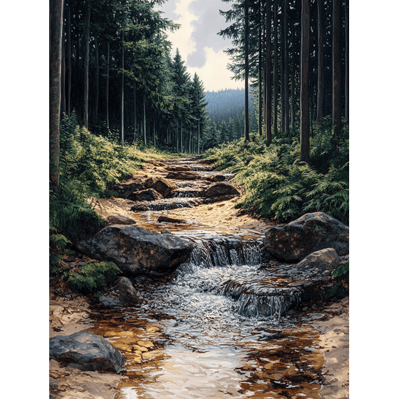 Forest Stream Waterfall Canvas Print/Wall Art Suitable for Living Room Bathroom and Hotel Decoration