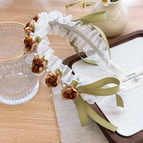 Forest Style Flower Elf Ear Princess Headband Spring Summer Autumn Pearl Girly Ins Style, Suitable for Parties, Weddings And Special Occasions