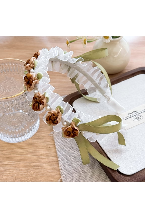 Forest Style Flower Elf Ear Princess Headband Spring Summer Autumn Pearl Girly Ins Style, Suitable for Parties, Weddings And Special Occasions