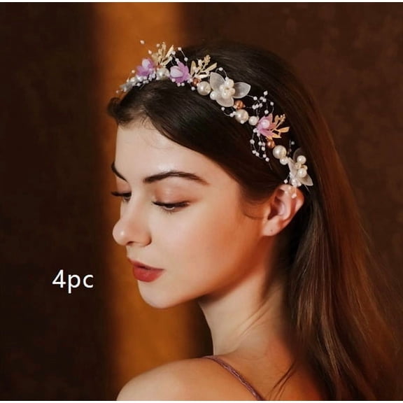 Forest Style Flower Garland Headband - Elegant Bridal Crown with Pearls for Weddings and Parties