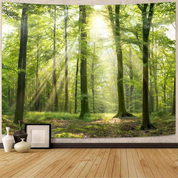 Forest Sunlight Wall Tapestry, Nature Trees Scene, Large 44 x 60 Inch Hanging for Bedroom and Living Room Decor