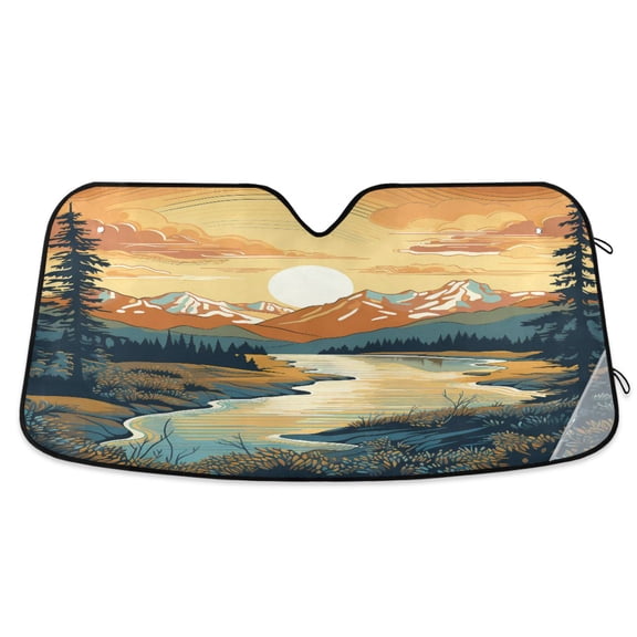 Forest Sunrise Lack Mount Car Windshield Sun Shade Foldable Car Front Window Visor Heat and UV Protection 53x23.5