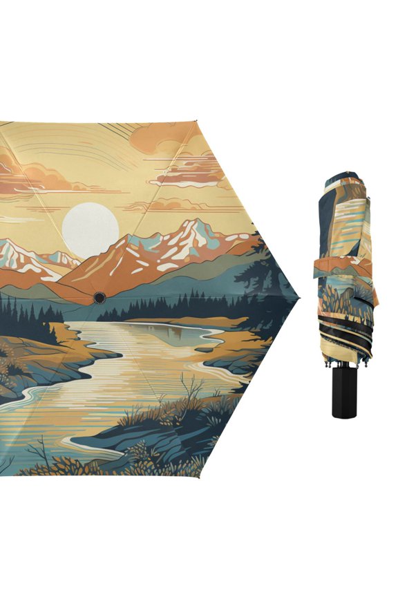 Forest Sunrise Lack Mount Compact Sun Umbrella Windproof Travel Umbrellas for Rain Strong Portable UV Protection