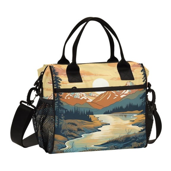 Forest Sunrise Lack Mount Lunch Bag Insulated Lunch Box Leakproof Reusable Cooler Tote Adjustable Shoulder Strap for Men Women 9L