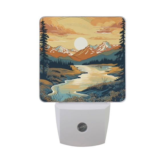 Forest Sunrise Lack Mount Night Light 2 Pack LED Nightlight Plug into Wall Dusk to Dawn Sensor Soft White