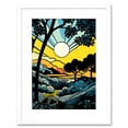 thumbnail image 1 of Forest Sunrise Landscape Sun Rays Patterns Blue Orange Pop Art Comic Book Halftone Artwork Framed Wall Art Print 9X7 Inch, 1 of 5