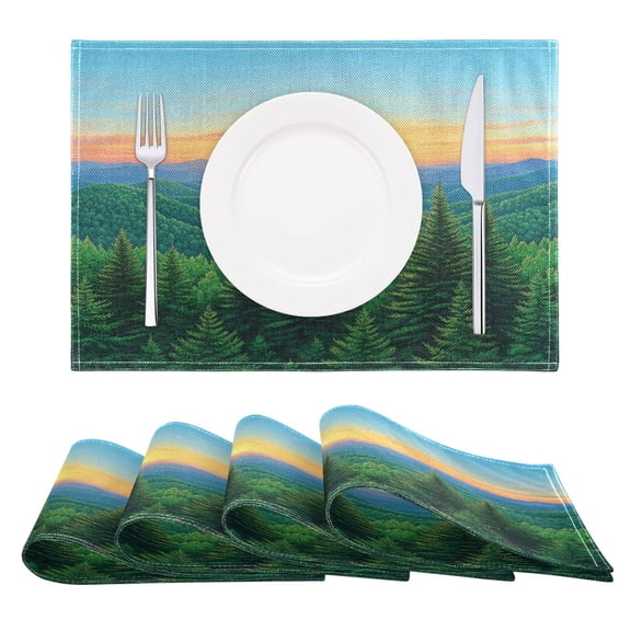 Forest Sunrise Reversible Placemat Non Slip Coffee Mat 18x12 Inch for Dining, Kitchen, Coffee