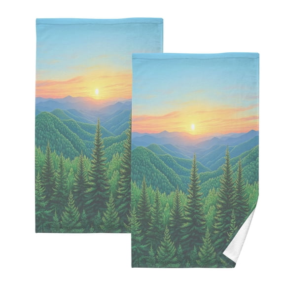 Forest Sunrise Set of 2 Pure Cotton Towels, 16'' x 28'', Highly Absorbent and Soft