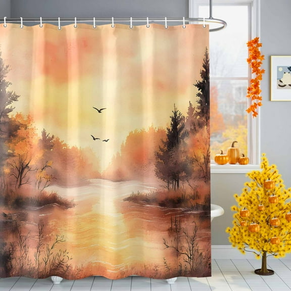 Shower Curtains Sets for Bathroom Decor Forest Sunset Bird Scenery Waterproof Bathroom Curtain with Hooks, Abstract Nature Fall Country Art for Bathroom Decor,36x72IN