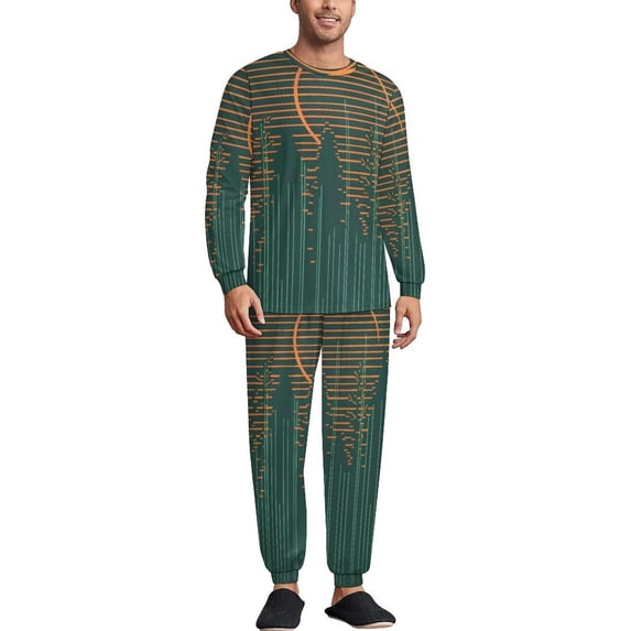 Forest Sunset Minimalist Men's Pajama Set Sleepwear Pjs Lightweight Long Sleeve Crewneck Shirts and Bottoms Soft Comfy Sleep Sets L
