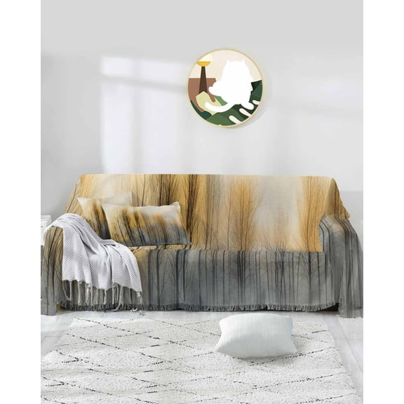Forest Sunset Tree Sofa Covers for 3 Cushion Couch,Washable Sectional & L Shape Couch Covers for Dog/Cat/Kid,Abstract Contemporary Smear Art Non Slip Sofa Slipcover Tassel Futon Cover 71''x150''