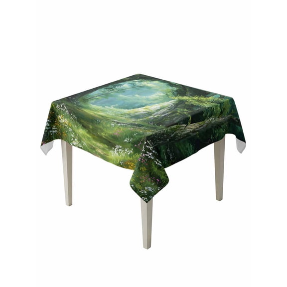 Forest Suqare Tablecloth - 54 x 54 Inch, Nature Green Tree Spring Scenic Woodland Waterproof & StainResistant Tablecloth, Washable Oil-proof Table Cover for Dining/Party/Wedding/Camping/Buffet