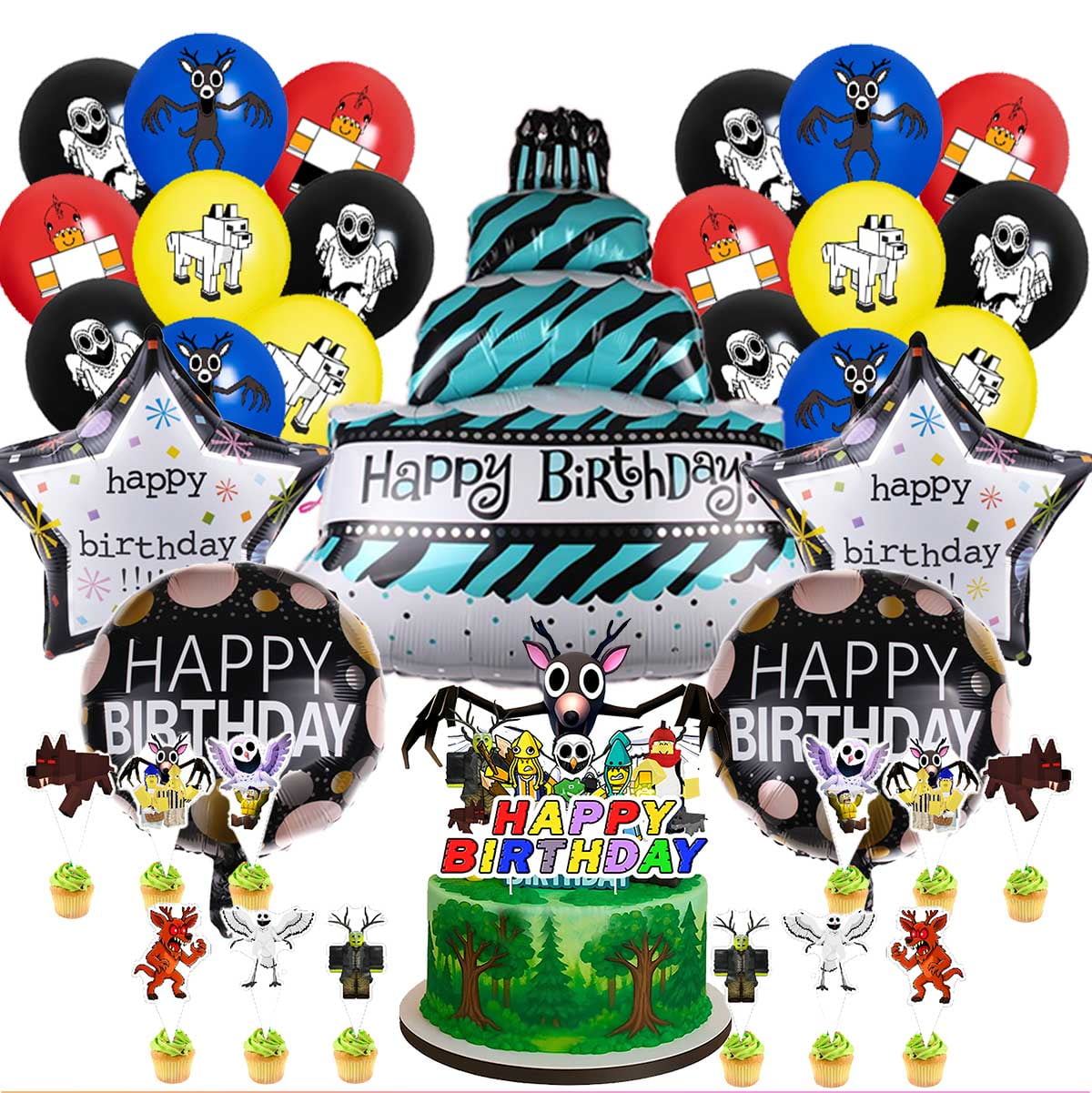 Forest Survival 99 Nights Balloons Cake Topper Party Supplies Birthday Set Decorations Kit Fans