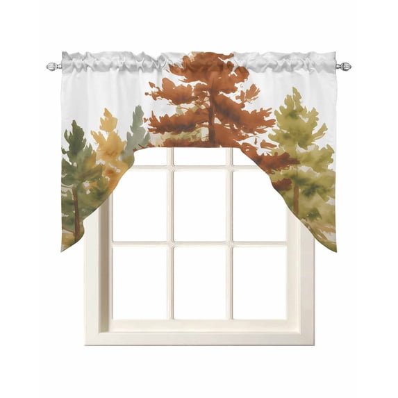 Forest Swag Valances for Windows, Small Curtains Drapes, Fall Farmhouse Watercolor Tree Nature Scenery Kitchen Window Curtains Over Sink Window Treatment Valance for Bedroom/Bathroom 56"x36"