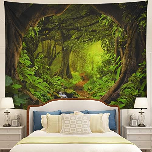 Forest Tapestry Psychedelic Tree Cave Tapestries Fantasy Nature Landscape Backdrop Tapestries Stream Through Rainforest Jungle Tapestry Wall Haning for Bedroom Decor