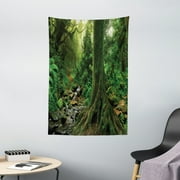 Forest Tapestry, Rain Forest Scenery with River in the North Forest in the Early Morning Humid Fog Print, Wall Hanging for Bedroom Living Room Dorm Decor, 40W X 60L Inches, Green, by Ambesonne