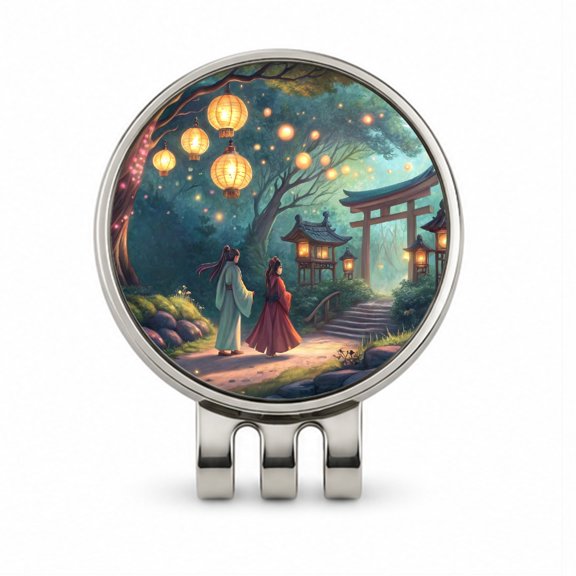Forest Temple Entrance Torii Gate Fantasy Japanese Anime Style Golf Hat Clip with Removable Magnetic Ball Marker