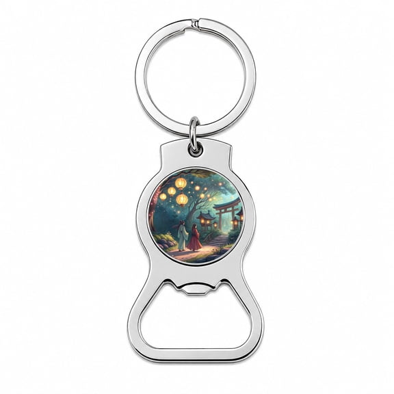 Forest Temple Entrance Torii Gate Fantasy Japanese Anime Style Portable Bottle Opener Metal Keychain