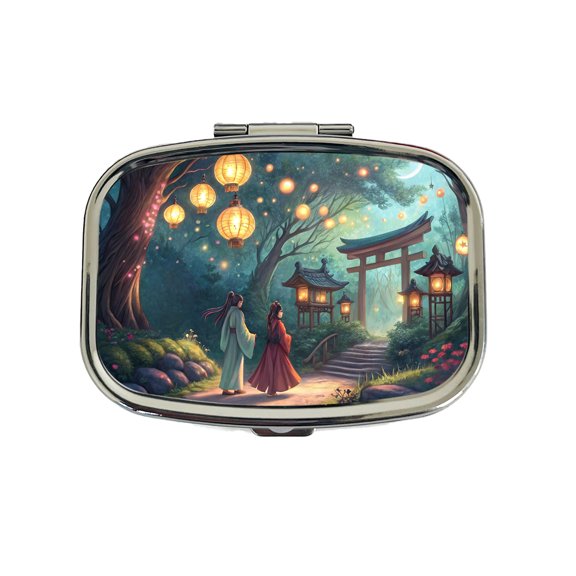Forest Temple Entrance Torii Gate Fantasy Japanese Anime Style Small Travel Handbag Pill Box Case