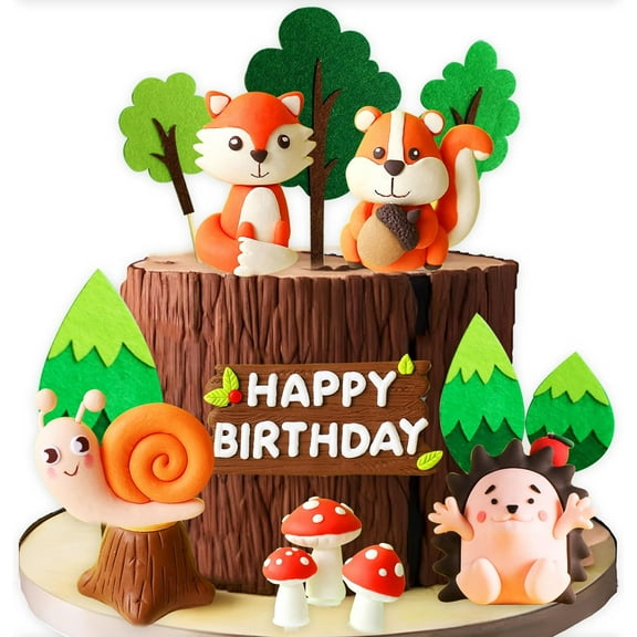 Forest Theme Cake Decoration Set - 3D Insert Animal and Plant Accessories for Birthday Party Dessert Decoration