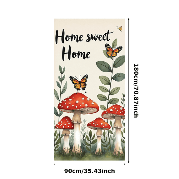 Forest Theme Mushrooms Banner Home Sweet Decor Red Toadstools Butterflies Illustration for Home Decoration Interior Decor Living Room