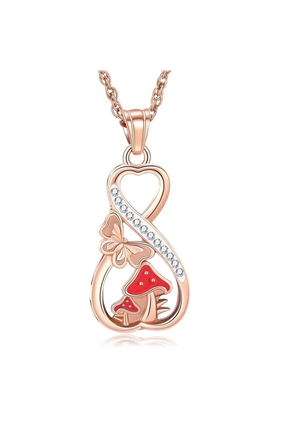 Forest-Themed Fairy-Tale Style Butterfly Mushroom Double Hearts Love Infinity Urn Pendant Cremation Jewelry for Ashes Holder Memory Necklace Human Pet Memorial Jewelry