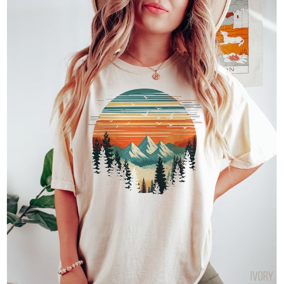 Forest Themed Shirt, Retro Pine Trees Sunset Shirt, Adventure Shirt, Nature Lover, Camping Shirt, Retro Forest Shirt, Outdoor Shirt, F2206 Sweatshirt All Size S-5XL