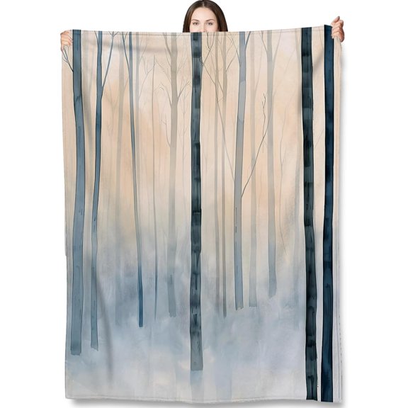 Forest Throw Blanket Gifts for Kids Women, Minimalist Misty Forest Watercolor Blankets for Home, Living Room, Bedroom Decor, Flannel Plush 40"x50"