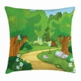 thumbnail image 1 of Forest Throw Pillow Cushion Cover, Children Cartoon Environment Woodland Park with Pathway Blossoming Flowers and Trees, Decorative Square Accent Pillow Case, 18 X 18 Inches, Multicolor, by Ambesonne, 1 of 2