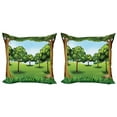 thumbnail image 1 of Ambesonne Forest Throw Pillow Cover 2 Pack, Nature Scene Summer, 20", Green Pale Blue Caramel, 1 of 5
