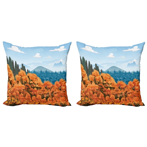 Ambesonne Forest Throw Pillow Cover 2 Pack, Digital Autum Season, 16", Army Green Pale Blue