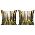 thumbnail image 1 of Ambesonne Nature Throw Pillow Cover 2 Pack, Forest Leaves at Sunrise, 24", Yellow Green Brown, 1 of 5