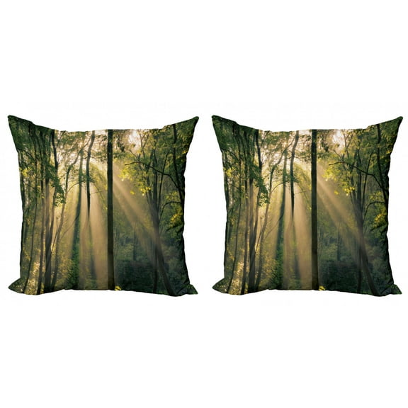 Ambesonne Nature Throw Pillow Cover 2 Pack, Summertime Countryside, 18", Green Beige Black