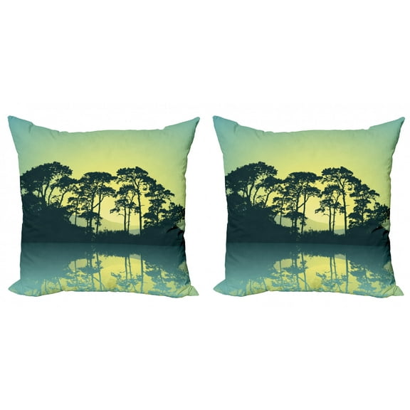 Ambesonne Abstract Throw Pillow Cover 2 Pack, Forest Tree Landscape, 20", Blue and Green