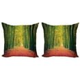 thumbnail image 1 of Ambesonne Fall Throw Pillow Cover 2 Pack, Warm Autumn Dramatic Road, 18", Green, 1 of 6