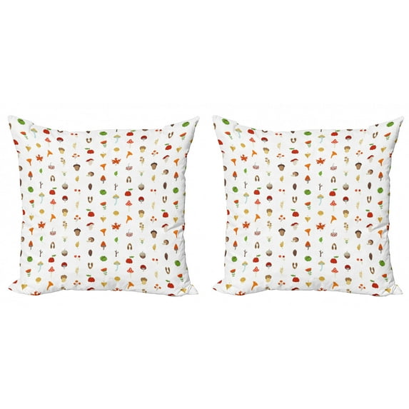 Forest Throw Pillow Cushion Cover Pack of 2, Pattern of Maple Seed Apple Tree Branches Mushrooms Acorn Chestnut Autumn Leaves, Zippered Double-Side Digital Print, 4 Sizes, Multicolor, by Ambesonne
