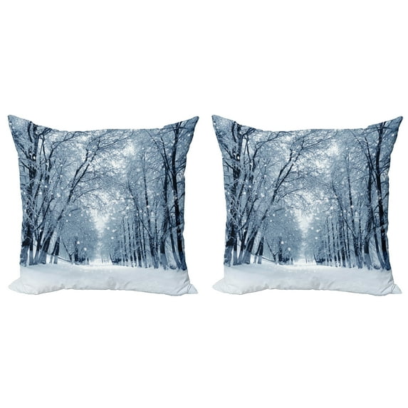 Ambesonne Winter Throw Pillow Cover 2 Pack, Wildlife Snowy Trees, 20", White Black and Grey