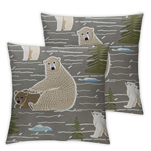 Forest Throw Pillow Cushion Cover, Polar Bear Animals with Owl Walrus Arctic Fox Spruce Tree Camp North Pattern, Decorative Square Accent Pillow Case, Grey Multicolor