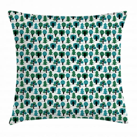 Forest Throw Pillow Cushion Cover, Repeating Pine and Oak Trees in Winter Forest Theme Snowy Fairytale-Like Woodland, Decorative Square Accent Pillow Case, 24 X 24 Inches, Multicolor, by Ambesonne
