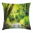 thumbnail image 1 of Forest Throw Pillow Cushion Cover, Stream Cascade in Tropical Forest among Trees Jungle Woodland Serene Landscape, Decorative Square Accent Pillow Case, 20 X 20 Inches, Brown Lime Green, by Ambesonne, 1 of 2
