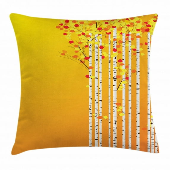 Forest Throw Pillow Cushion Cover, Warm Colored Background with Autumn Season Birch Foliage Wilderness Illustration, Decorative Square Accent Pillow Case, 18 X 18 Inches, Multicolor, by Ambesonne