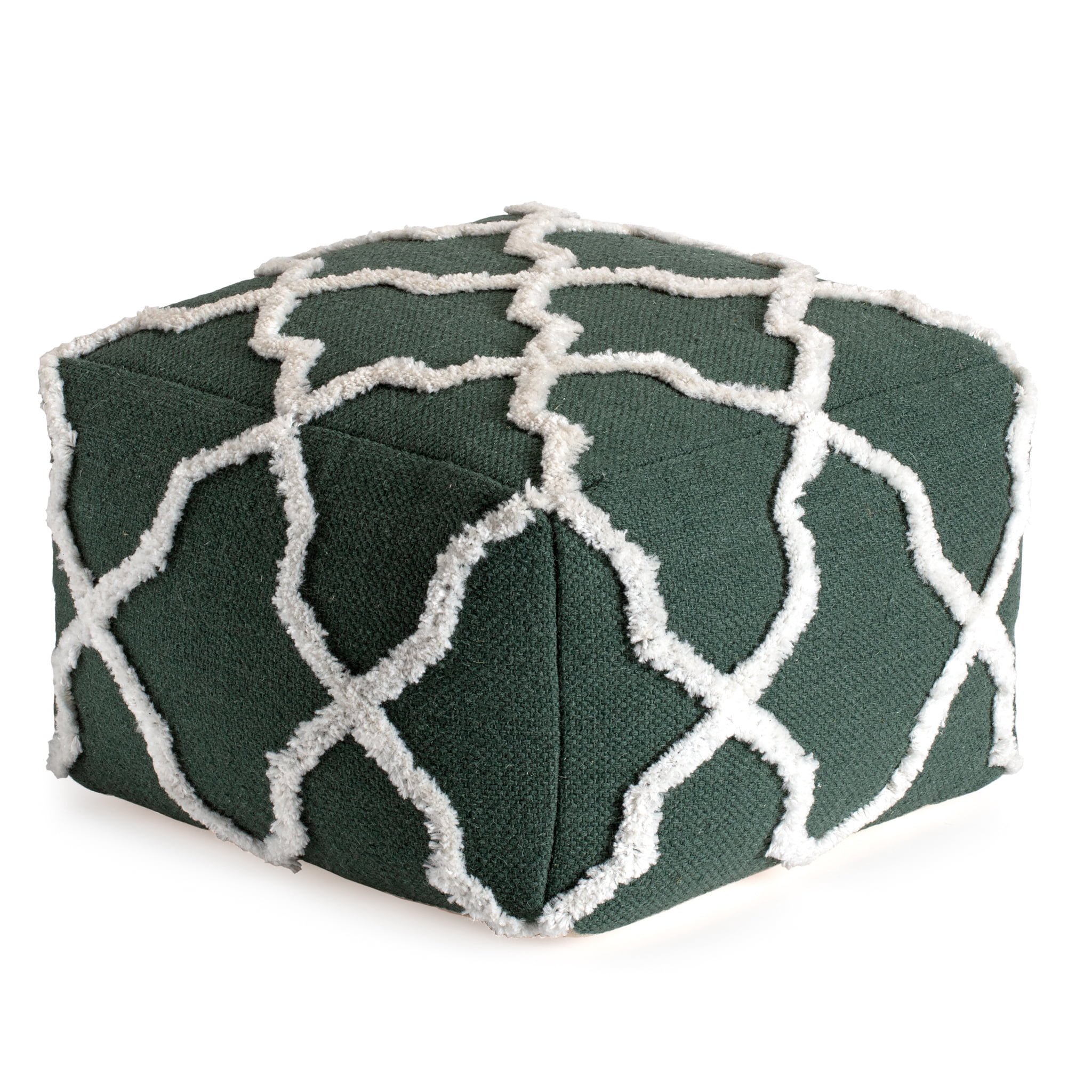 Forest Trail 22" x 22" x 16" Green & Ivory Pouf