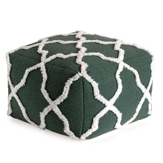 Forest Trail 22" x 22" x 16" Green & Ivory Pouf